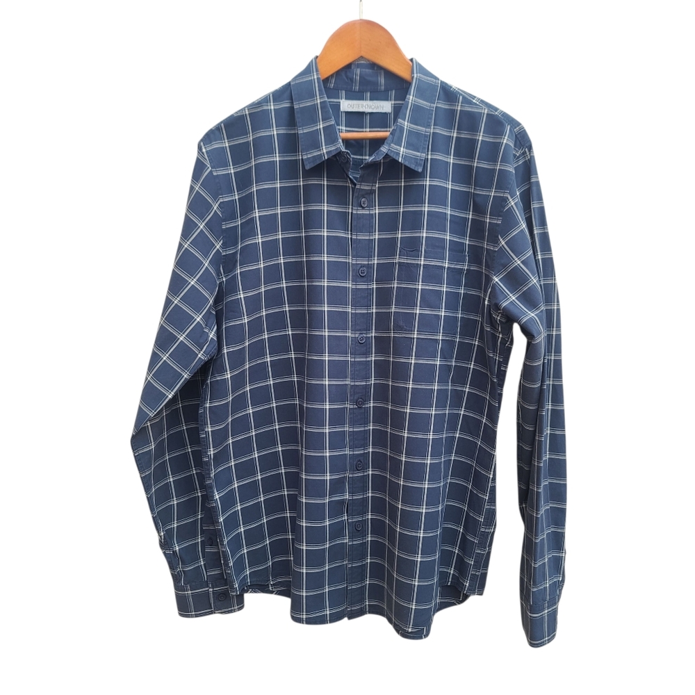 Outerknown | Organic Cotton Plaid Windowpane Button Up Long Sleeve Shirt Size XL